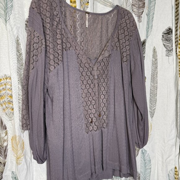 Free People Moon River Peasant Dusty Lilac Tunic Top M - Picture 1 of 8